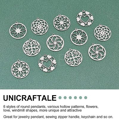 Unicraftale 24Pcs 6 Style 201 Stainless Steel Pendants STAS-UN0029-88-1