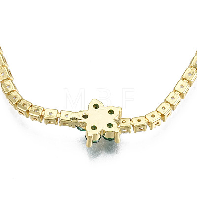 Cubic Zirconia Classic Tennis Necklace with Flower Links NJEW-N048-01B-1