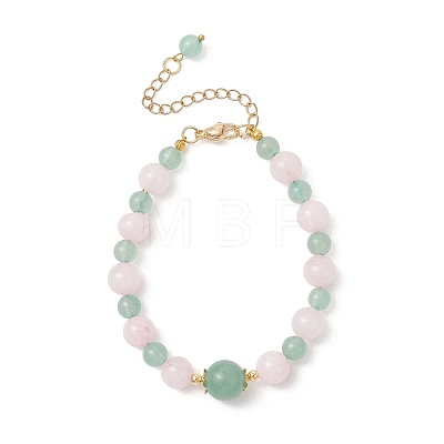 Adjustable Natural Rose Quartz and Green Aventurine Beaded Bracelets BJEW-JB13032-1