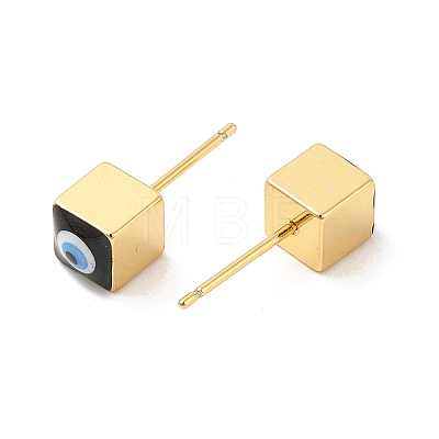Long-Lasting Plated Cube with Enamel Evil Eye Stud Earring EJEW-E272-01G-02-1