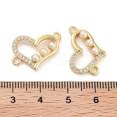 Rack Plating Brass Micro Pave Clear Cubic Zirconia Heart Connector Links KK-Z064-44G-1