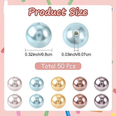 50Pcs 5 Colors Electroplated Shell Pearl Beads BSHE-YW0001-23-1