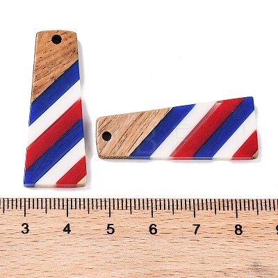 Independence Day Opaque Striped Resin & Walnut Wood Pendants RESI-U010-02A-1