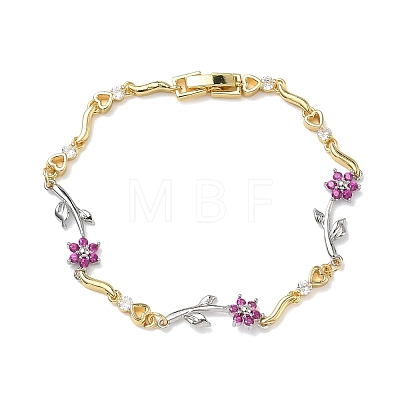 Brass Micro Pave Cubic Zirconia Link Chain Bracelets for Women BJEW-C156-04B-01GP-1