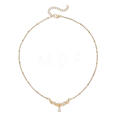 Brass Pave Clear Cubic Zirconia Angel Wings Pendant 304 Stainless Steel Satellite Chain Necklaces for Women NJEW-JN05936-1