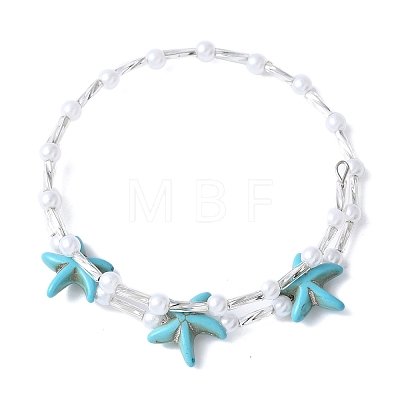 Synthetic Turquoise Beaded Bangles BJEW-JB11588-01-1