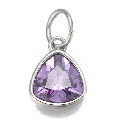 304 Stainless Steel Cubic Zirconia Pendant ZIRC-P080-B01-1