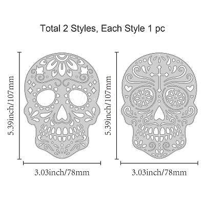 2Pcs 2 Styles Day of the Dead Carbon Steel Cutting Dies Stencils DIY-WH0309-1196-1