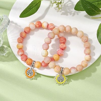 2Pcs 2 Colors 10.5mm Round Opaque Crackle Glass Beaded Stretch Bracelet Sets BJEW-MZ00080-1