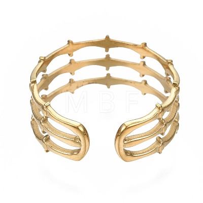 304 Stainless Steel Bamboo Shape Open Cuff Ring RJEW-T023-04G-1