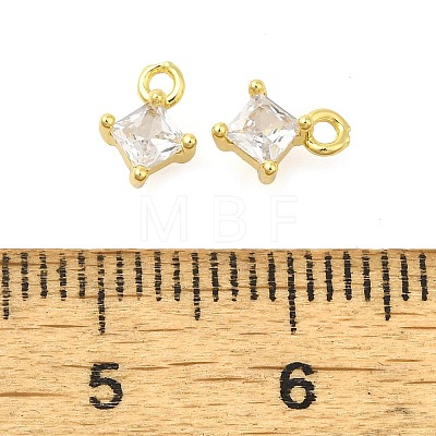 Rhombus Rack Plating Brass with Cubic Zirconia Pendants Charms KK-S396-24-1