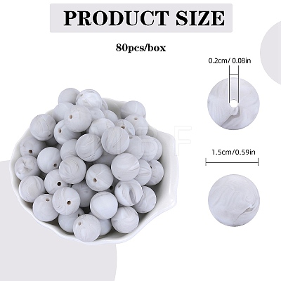 80Pcs Round Silicone Focal Beads SIL-SZ0001-24-21-1