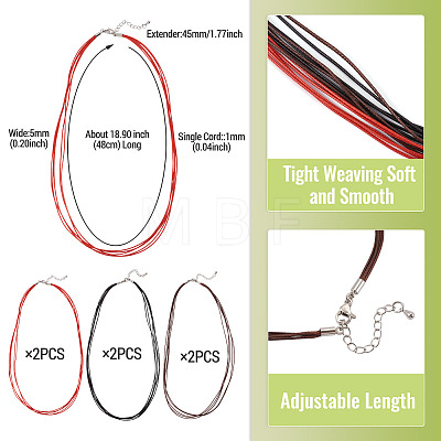 6Pcs 3 Colors 1MM Polyester&Cotton Waxed Cord 5-Strand Necklace Making MAK-TA0001-36B-1
