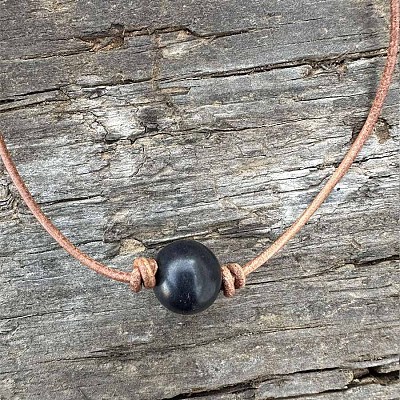 Natural Black Onyx(Dyed & Heated) Round Ball Pendant Genuine Leather Handmade Necklace Simple Elegant Jewelry IU3089-5-1