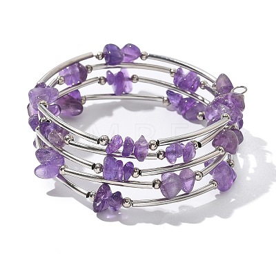 Natural  Amethyst Chip Warp Bracelets BJEW-JB01517-02-1