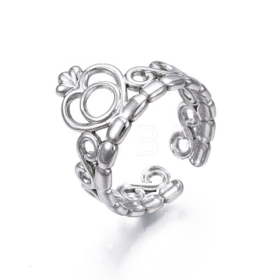 Non-Tarnish 304 Stainless Steel Heart Crown Open Cuff Ring for Women RJEW-S405-259P-1