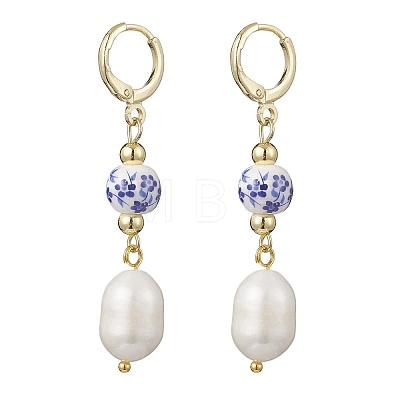 Brass Oval Leverback Earrings EJEW-JE06735-1