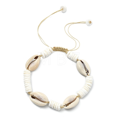 Cowrie Shell & Natural White Shell Beaded Adjsutable Bracelets BJEW-JB13918-1