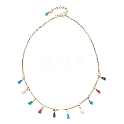 304 Stainless Steel Enamel Colorful Teardrop Tassel Bib Necklaces for Women NJEW-JN05769-1