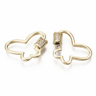 Brass Micro Pave Clear Cubic Zirconia Screw Carabiner Lock Charms KK-S360-023-NF-1