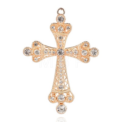 Golden Plated Alloy Rhinestone Cross Big Pendants RB-J109-01G-1