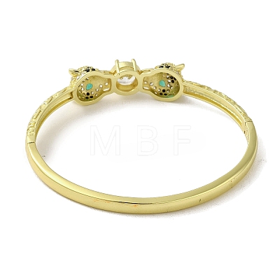 Brass Pave Clear & Green Cubic Zirconia Leopard Hinged Bangle for Women BJEW-K246-19A-G-1