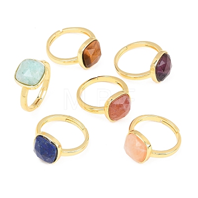 Natural Gemstone Finger Rings with Brass Findings G-H353-04G-1