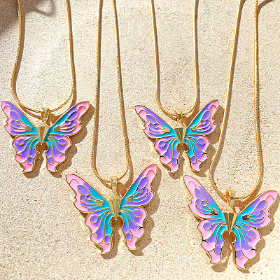 Alloy Enamel Butterfly Pendant Necklaces for Women WG304A4-08-1