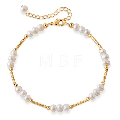 Natural Freshwater Pearl Potato Beaded Brass Tube Link Bracelets for Women LS-TP7024-1-1