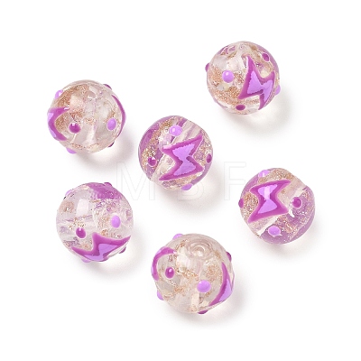 Luminous Handmade Enamel Gold Sand Glass Beads Strands LAMP-U004-08F-1