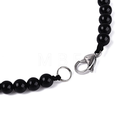 Natural Black Onyx Round Beaded Fan Bib Necklaces NJEW-N064-04A-1