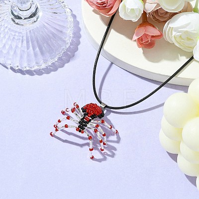 Braided Glass Seed Bead Spider Pendant Necklaces NJEW-MZ00036-04-1