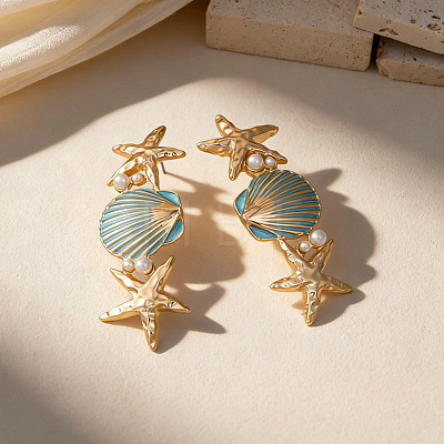 Alloy Enamel with Plastic Pearls Stud Earrings EJEW-Z172-05G-01-1