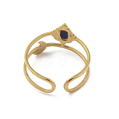 304 Stainless Steel with Natural Lapis Lazuli Ring RJEW-Z031-01H-01-1