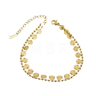 304 Stainless Steel Sequin Disc Link Chain & Ball Chain Double Layer Anklets for Women FS-WG0AA08-01-1