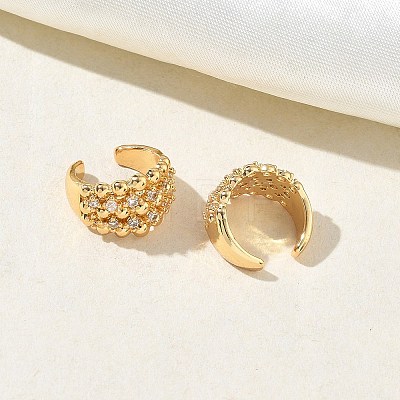 C-Shaped with Round Brass Micro Pave Clear Cubic Zirconia Cuff Earrings EJEW-L316-01G-02-1