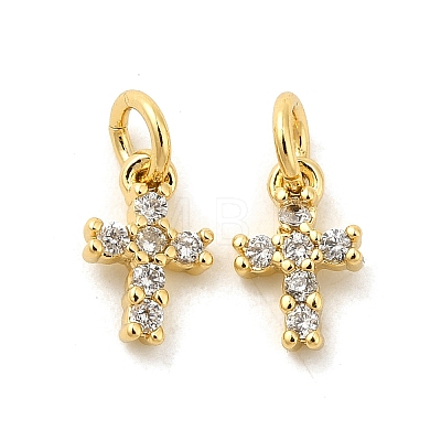 Cross Shape Rack Plating Brass Micro Pave Cubic Zirconia Pendants Charms KK-S396-07C-1