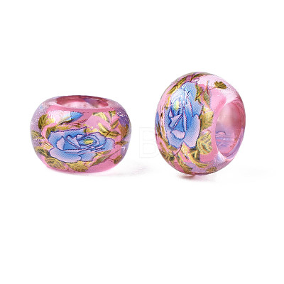 Flower Printed Transparent Acrylic Rondelle Beads TACR-S160-01-E02-1
