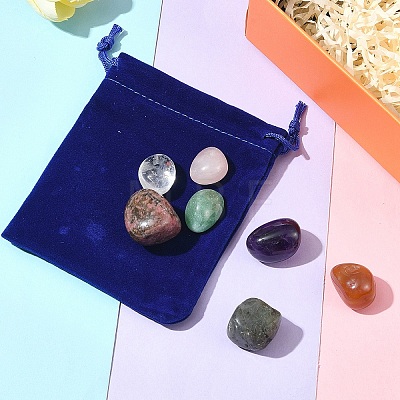 7Pcs Natural Labradorite & Amethyst & Rose Quartz & South Red Agate & Rhodonite & Green Aventurine & Quartz Crystal Tumbled Stone Sets DIY-FS0007-10B-1