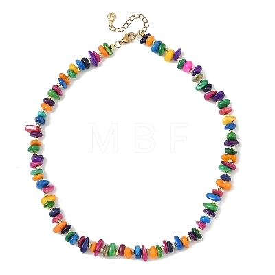 Dyed Natural Freshwater Shell Chip & Brass Beaded Necklaces NJEW-JN06409-1