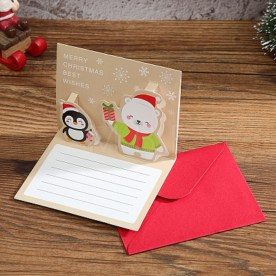 Christmas Theme 1Pc Paper Envelope and 1Pc 3D Pop Up Greeting Card Set SCRA-PW0007-70B-1