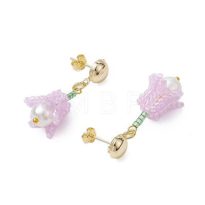 Handmade Glass Seed Beads Flower Stud Earrings EJEW-MZ00277-04-1