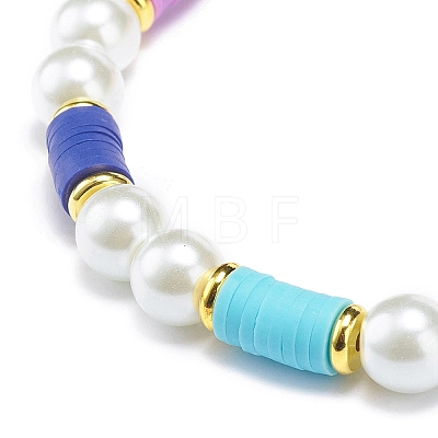 Polymer Clay Heishi & Glass Pearl & Brass Beaded Stretch Bracelet for Women BJEW-JB08754-1