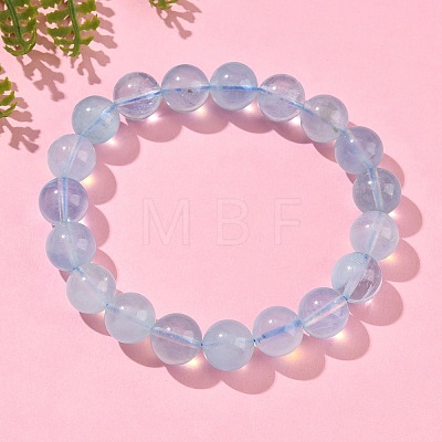 Natural Aquamarine Round Bead Stretch Bracelets for Men Women BJEW-U034-01B-01-1