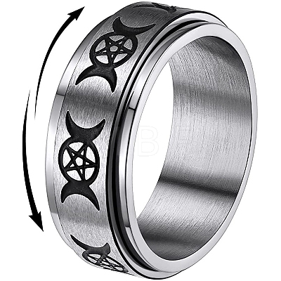 Non-Tarnish Triple Moon Goddess Stainless Steel Rotating Finger Ring PW-WG65299-05-1