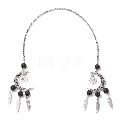 Moon with Feather Alloy Pendant Decorations HJEW-JM02298-01-1