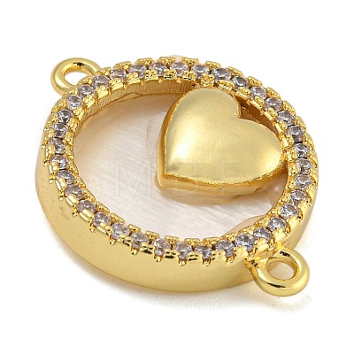 Rack Plating Brass Micro Pave Clear Cubic Zirconia Flat Round Connector Charms KK-I718-47G-01-1