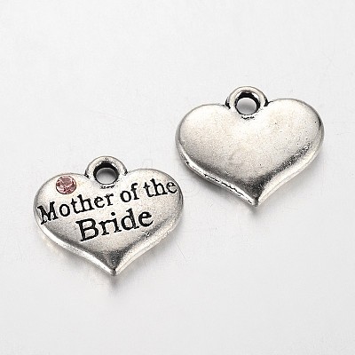 Wedding Party Supply Antique Silver Alloy Rhinestone Heart Carved Word Flower Girl Wedding Family Charms ALRI-X0003-04-1