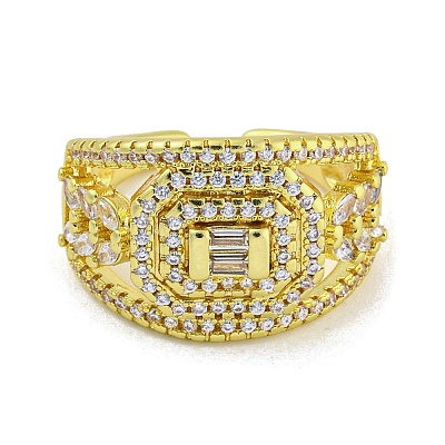 Brass Micro Pave Cubic Zirconia Cuff Rings for Women RJEW-E294-04G-02-1