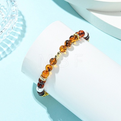 Nautral Amber & Shell Pearl Round Beads Stretch Bracelets for Women BJEW-JB13897-1